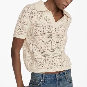 Falls Creek Crochet Knit Polo Top 100% Cotton